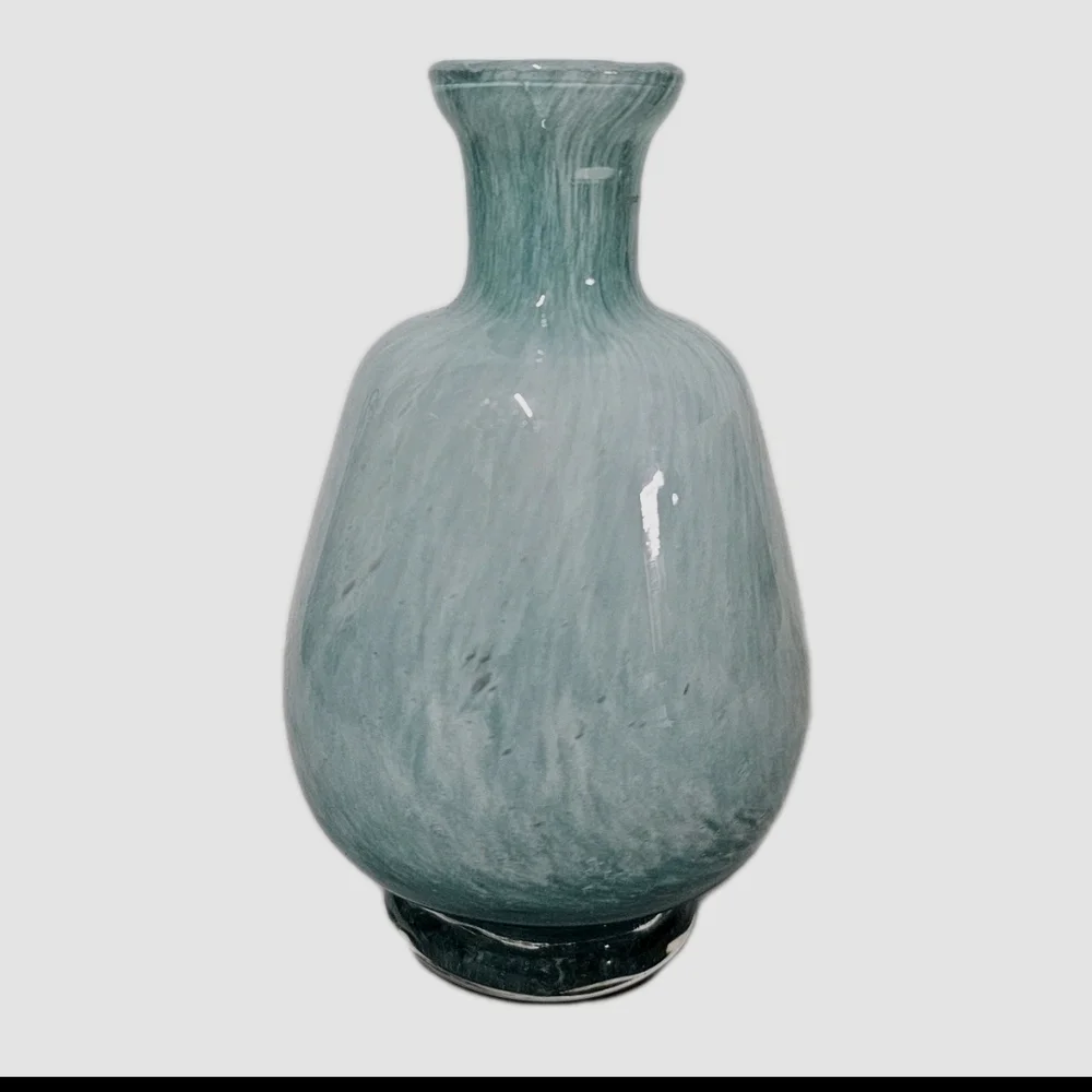 Light Blue Hand Blown Bottle Vase Beach Theme Nautical Decor Accent